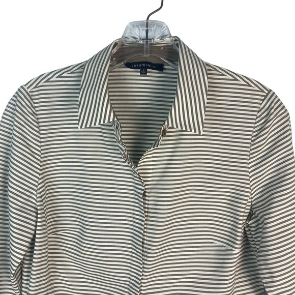 Lafayette 148 Horizontal Green Pinstripe Button Down Sz 4 - Picture 5 of 7